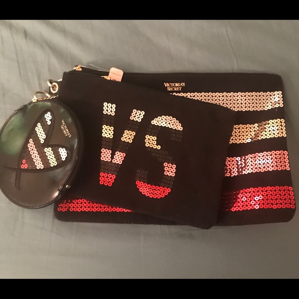 3 piece Victoria secret sequin tote/clutch